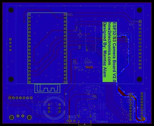 Cara posterior de la PCB, donde va la placa de la cámara