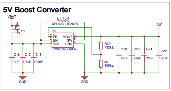 Etapa del elevador TPS61023 a 5 V