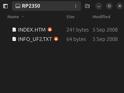 Explorador de archivos mostrando la unidad de bootloader RP2350