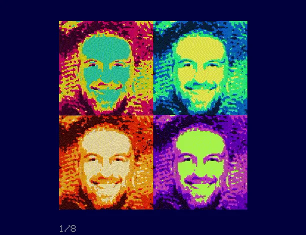 Grilla 2x2 de caras de colores generadas por el modelo en la demo de Pico Faces