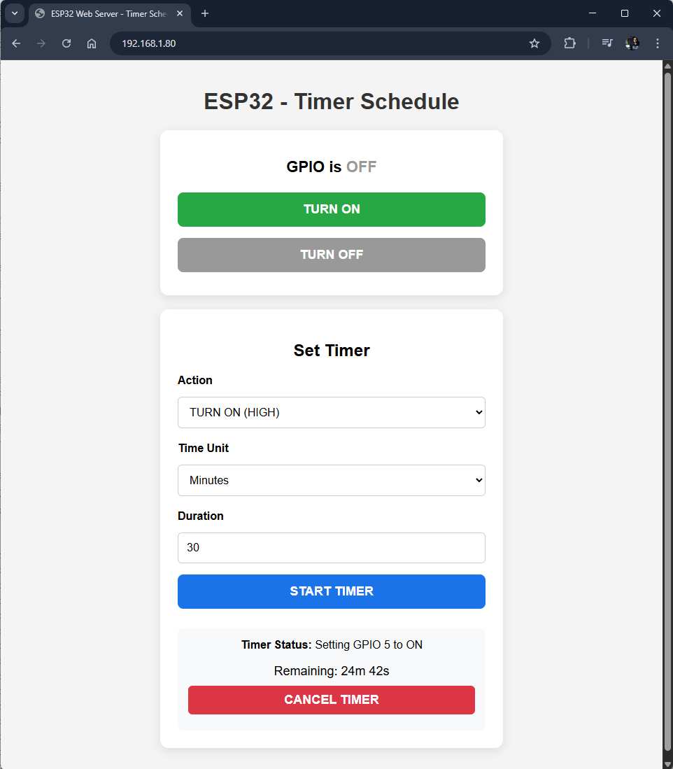 Vista general del proyecto: temporizador para LED con ESP32