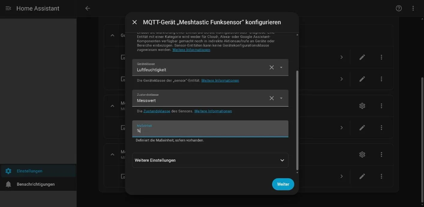 Home Assistant, detalles del sensor con clase de dispositivo humedad, clase de estado medición y unidad porcentaje