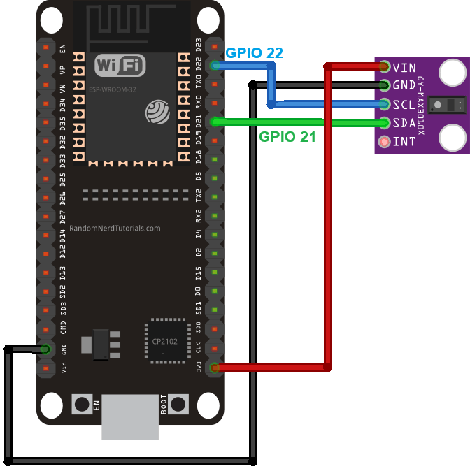 Diagrama de conexión entre el sensor MAX30102 y la placa ESP32