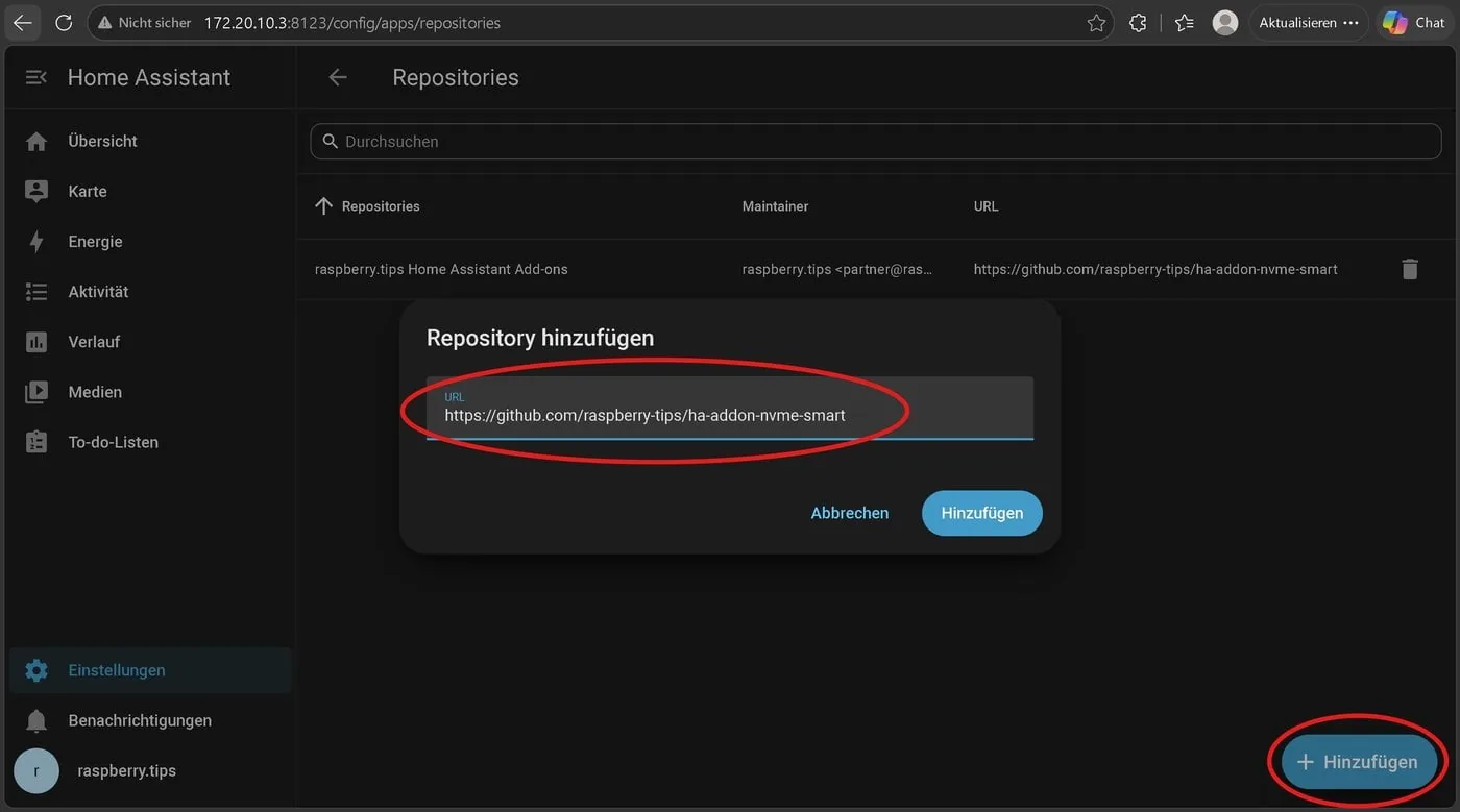 Agregar el repositorio raspberry.tips por URL en Home Assistant