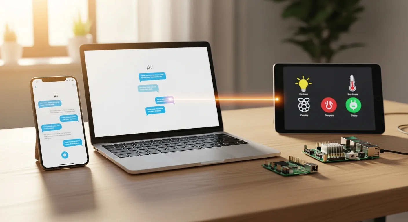 Diagrama del proyecto: Home Assistant en Raspberry Pi con servidor MCP conectado a Claude, ChatGPT y Gemini