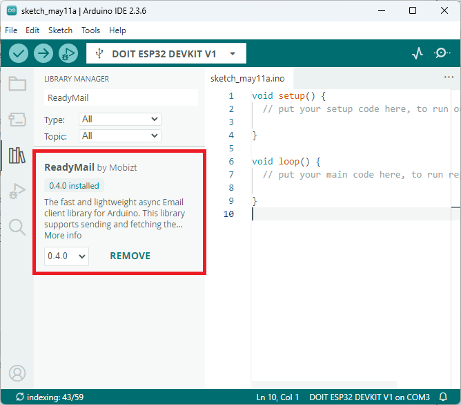 Instalando la librería ReadyMail en Arduino IDE