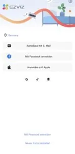 Pantalla de registro de la app del fabricante al primer inicio