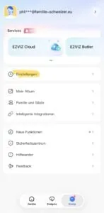 Pestaña Cuenta de la app con el acceso al menú de ajustes
