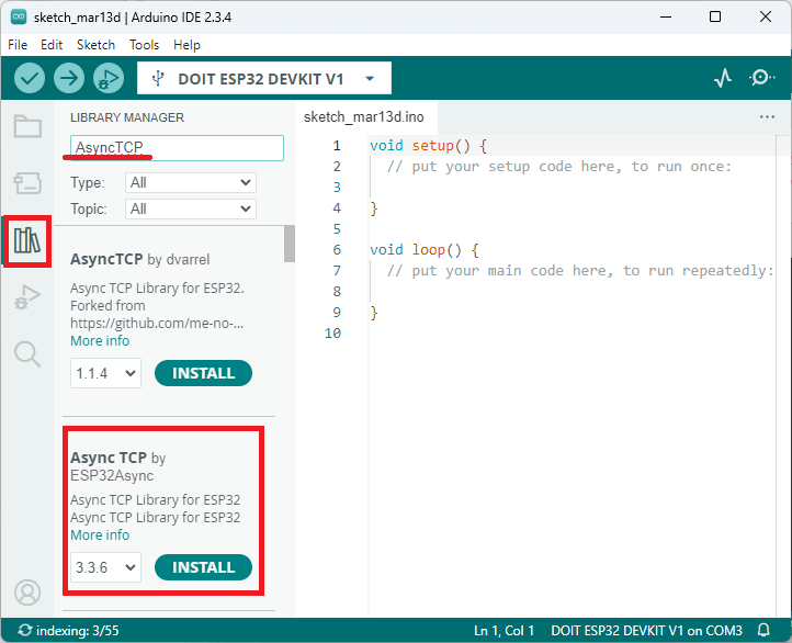 Instalación de la librería AsyncTCP en el IDE de Arduino