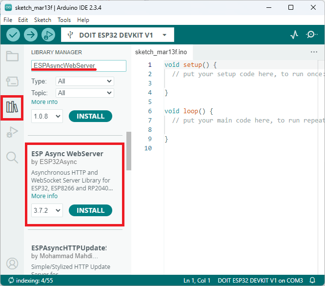 Instalación de la librería ESPAsyncWebServer en el IDE de Arduino