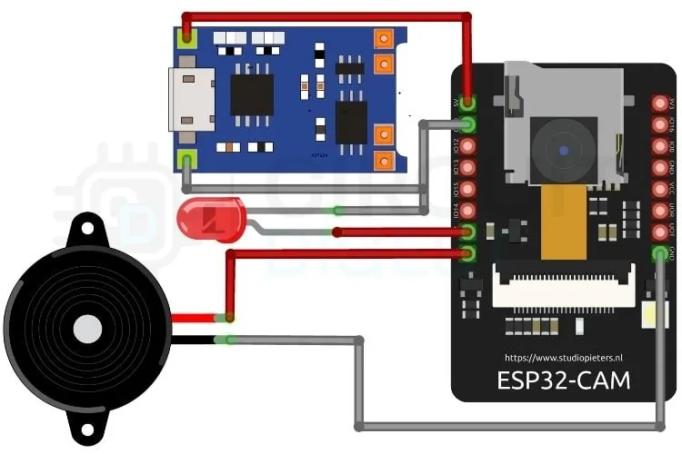 Diagrama del circuito del sistema de alerta ESP32-CAM