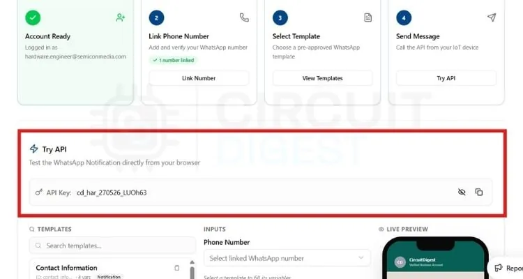 Página de API Key de CircuitDigest Cloud