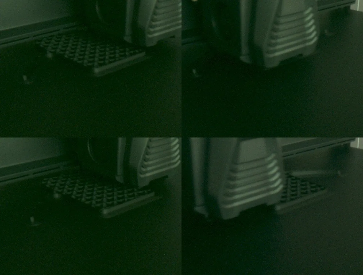 Cuatro cuadros de la recolección automática durante una impresión: el lecho se desplaza y el cabezal entra y sale, todo normal