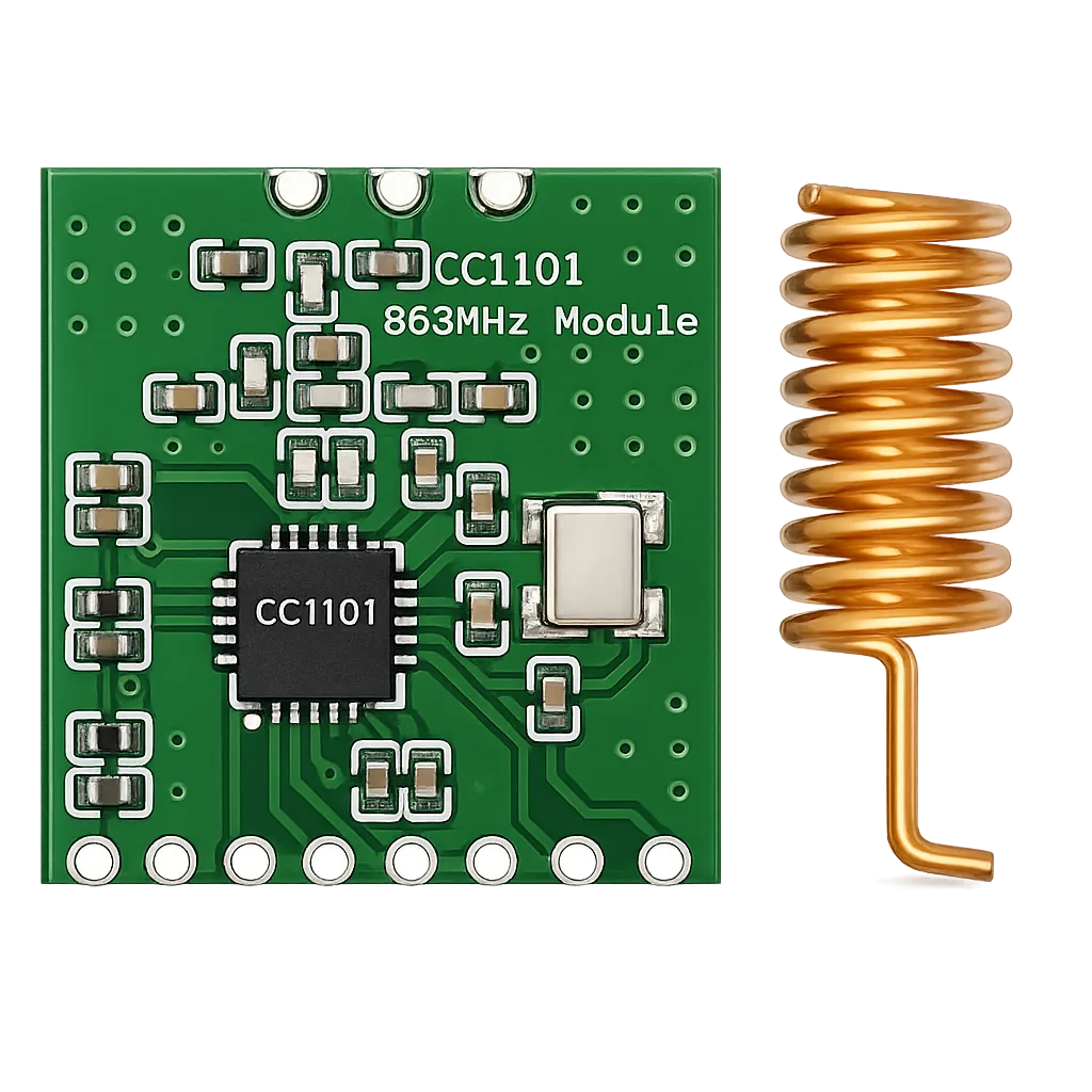 Módulo RF CC1101 de 868 MHz usado para intentar clonar la señal del control