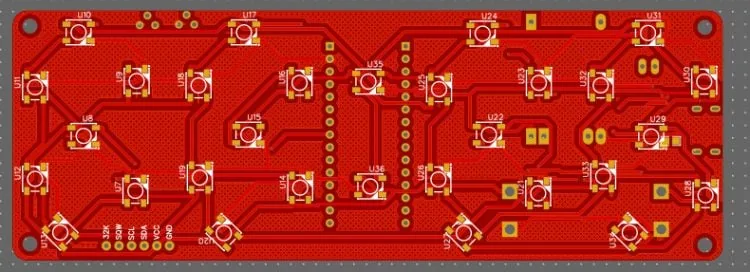 Diseño de la PCB del reloj con los LEDs distribuidos según los segmentos
