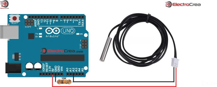 Diagrama de conexión del termistor NTC 10K a un Arduino UNO con resistencia pull down de 10K
