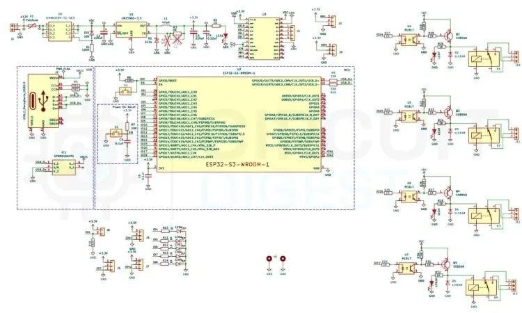 Esquemático del PCB controlador basado en ESP32
