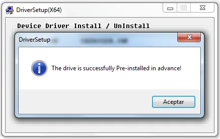 Cuadro de diálogo confirmando que el driver CH340 quedó preinstalado