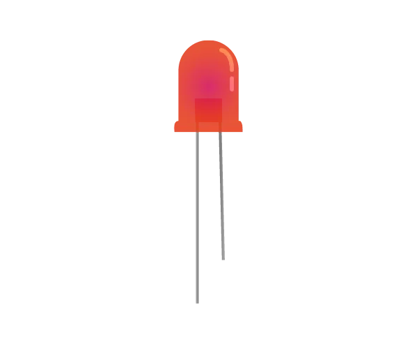 LED rojo de 5mm mostrando la pata larga del anodo y la corta del catodo