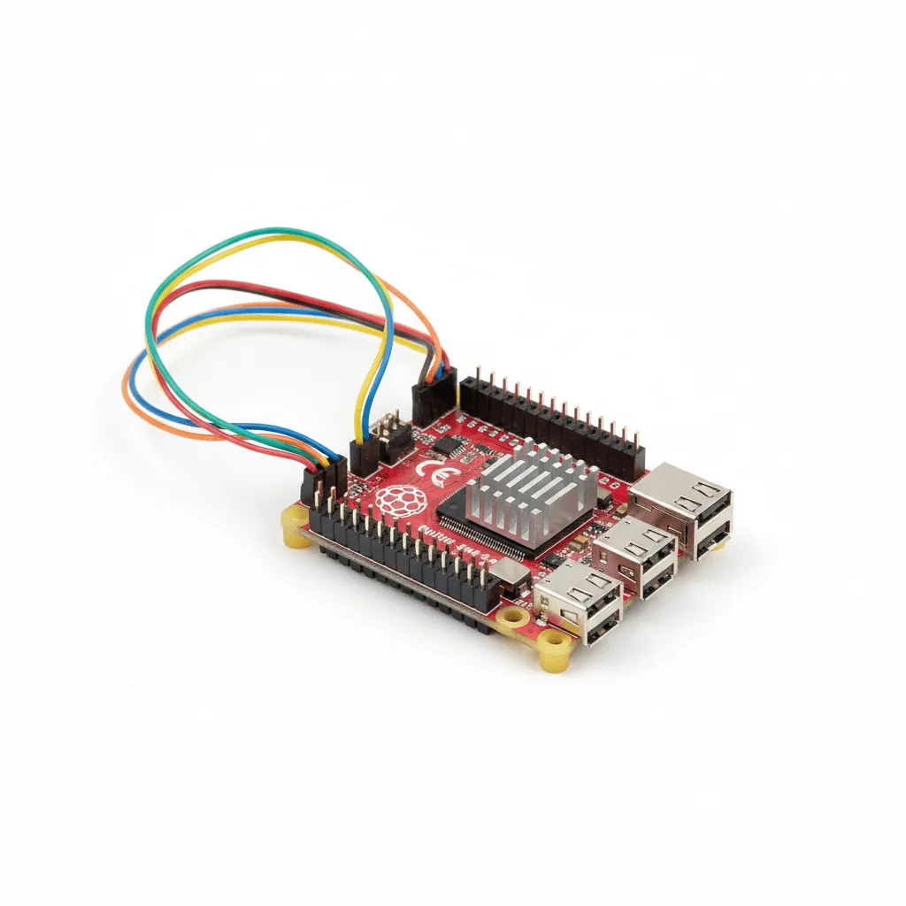 Raspberry Pi con un HAT y cables conectados al GPIO durante una prueba de hardware