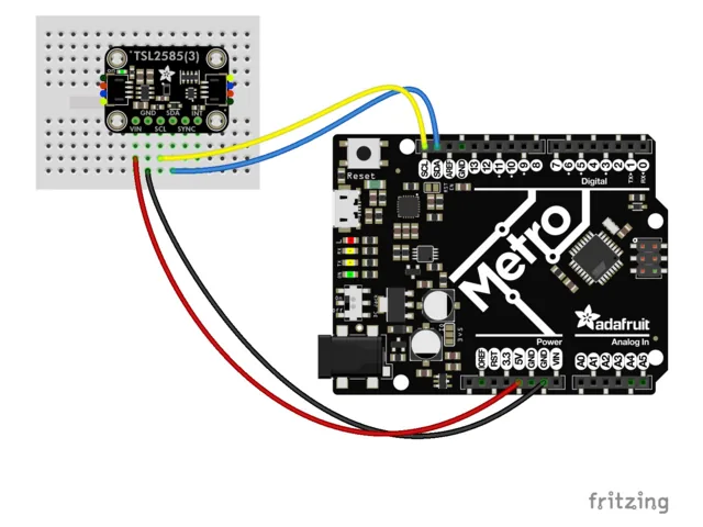 Arduino compatible conectado al TSL2585 en una protoboard