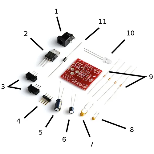 Fuente de poder para protoboard montada sobre los rieles de alimentación