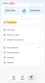 Pestaña Cuenta de la app con el acceso al menú de ajustes