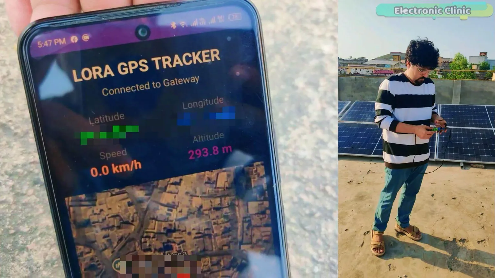 Lectura de altitud en vivo del rastreador GPS durante la prueba en una azotea