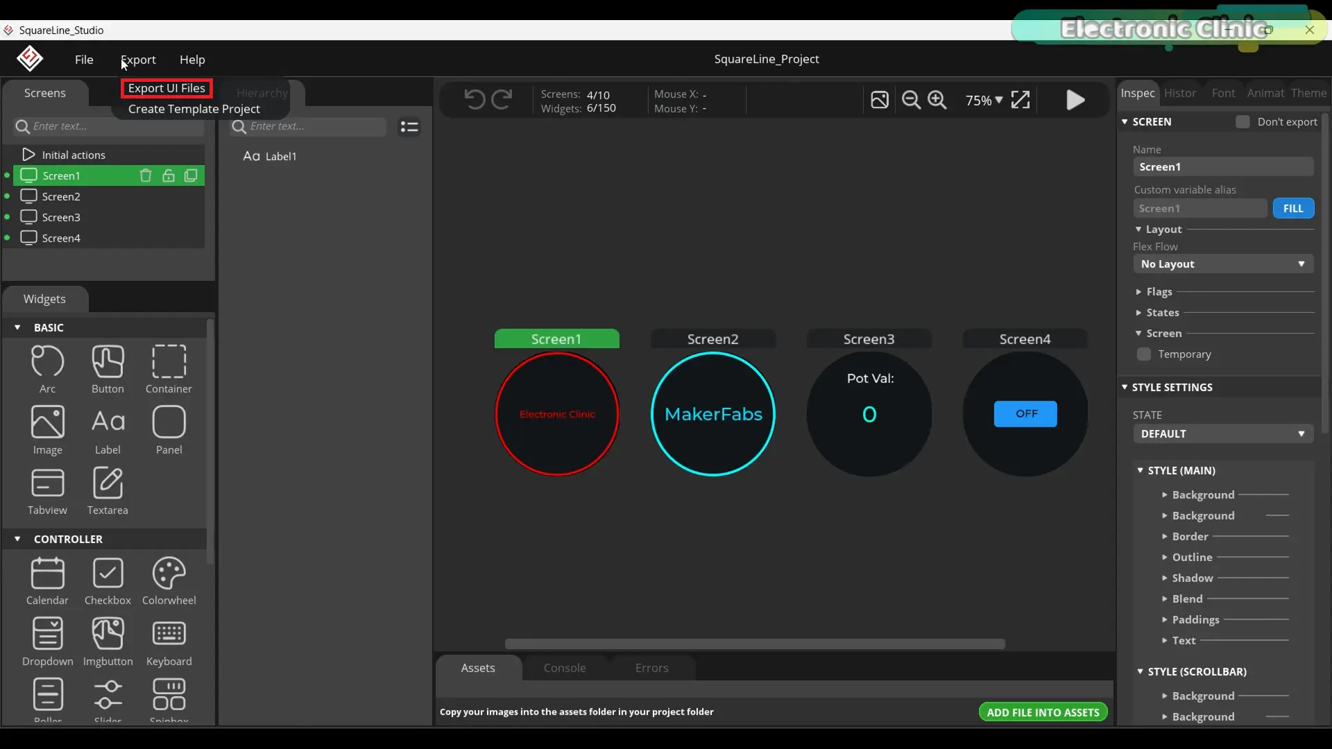 Interfaz LVGL de varias pantallas diseñada en SquareLine Studio para la pantalla redonda del ESP32-S3