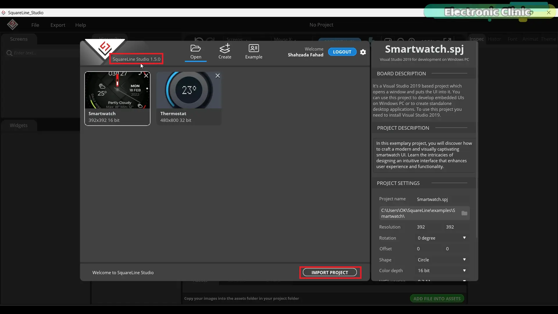 Pantalla de inicio de SquareLine Studio 1.5.0 para diseñar interfaces LVGL