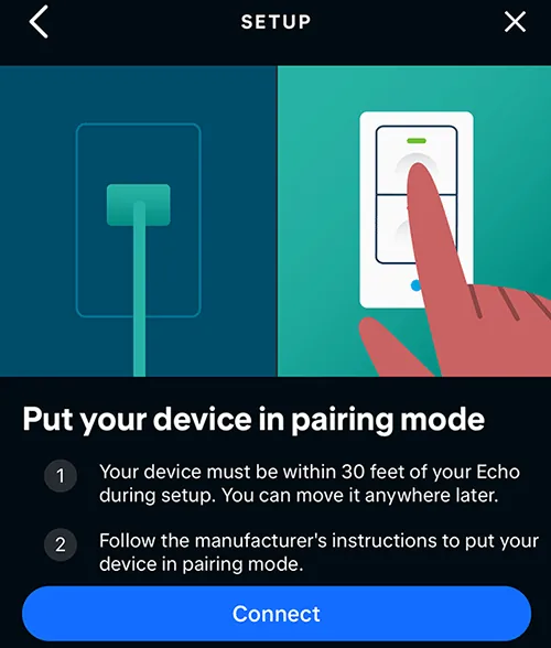 Pantalla de Alexa con el botón Conectar para enlazar la placa