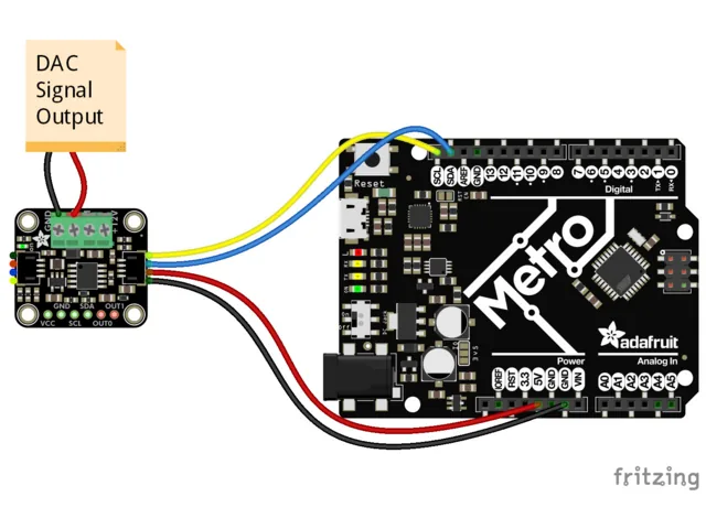 Placa Metro conectada al módulo GP8403 mediante el conector STEMMA QT