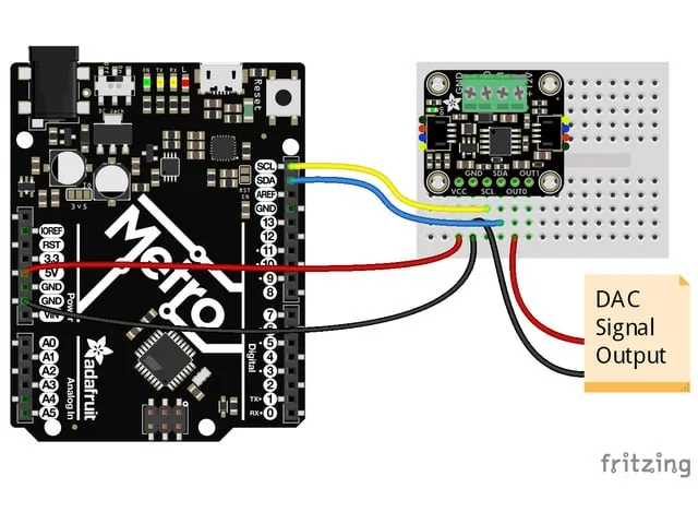 Placa Metro conectada al módulo GP8403 sobre una protoboard sin soldadura