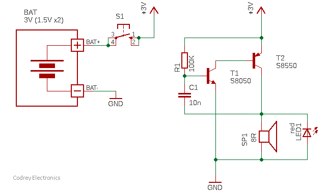 Generador de tono mini: un oscilador con 2 transistores