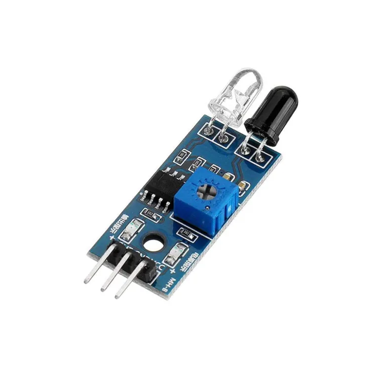 Módulo sensor fotoeléctrico infrarrojo con LED emisor, fototransistor receptor y potenciómetro de ajuste