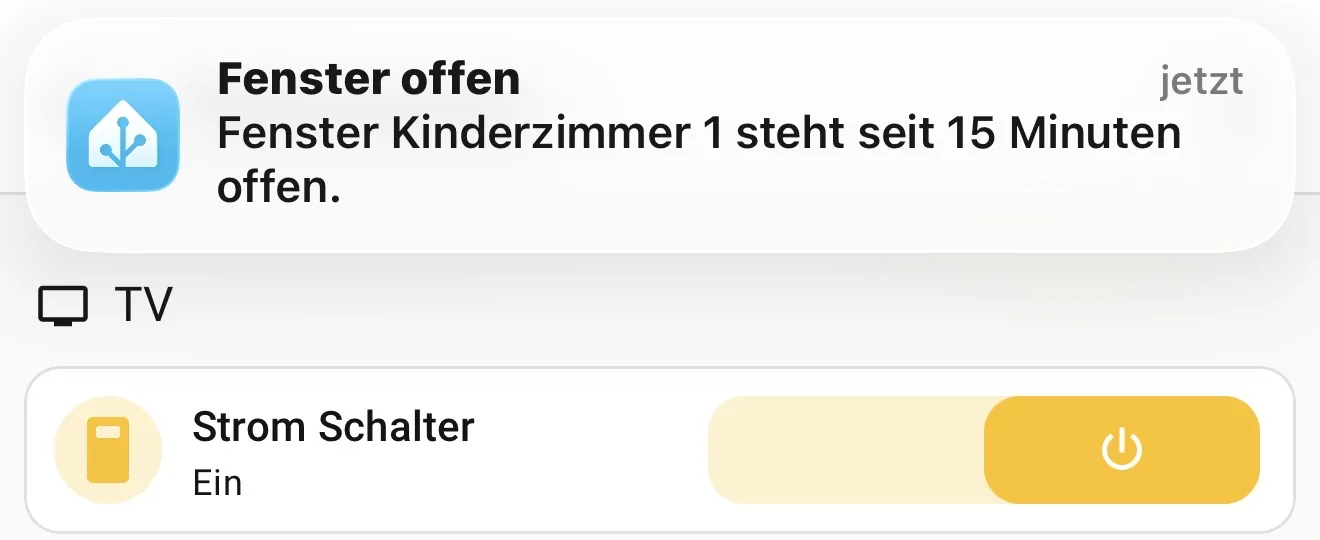 Notificación push de la app de Home Assistant en el celular avisando que una ventana lleva 15 minutos abierta