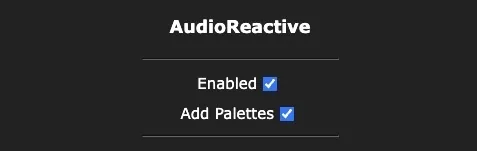 Pantalla de configuración AudioReactive en WLED