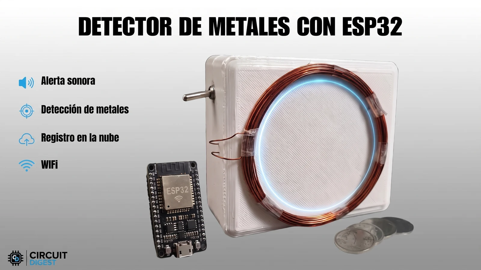 Detector de metales con ESP32 y dashboard WiFi: guía de pulso por inducción