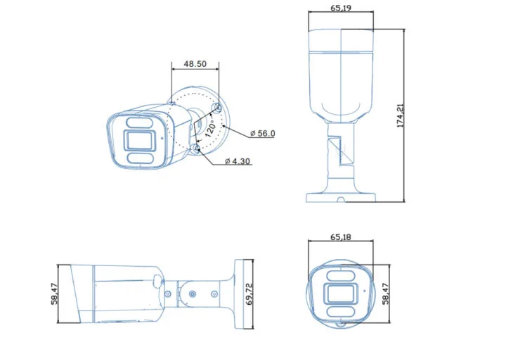 Dimensiones físicas de las cámaras de seguridad Firefly CQ38W-1126B y CQ38W-3576