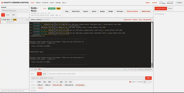 Interfaz de usuario de PICOTTY SWARM CONTROL