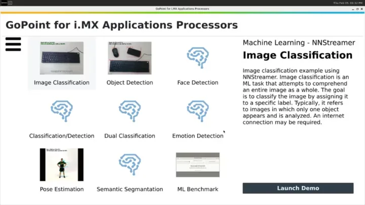 Demostraciones de GoPoint para robótica, redes industriales y procesamiento de visión en la FRDM-IMX95-PRO