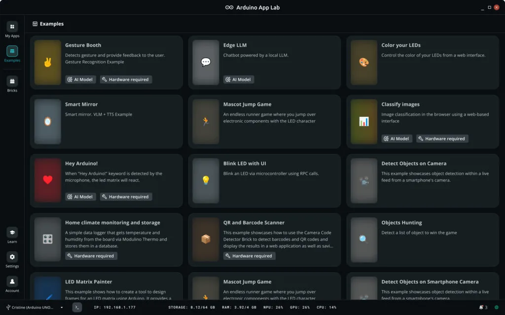 Nuevos ejemplos disponibles en Arduino App Lab