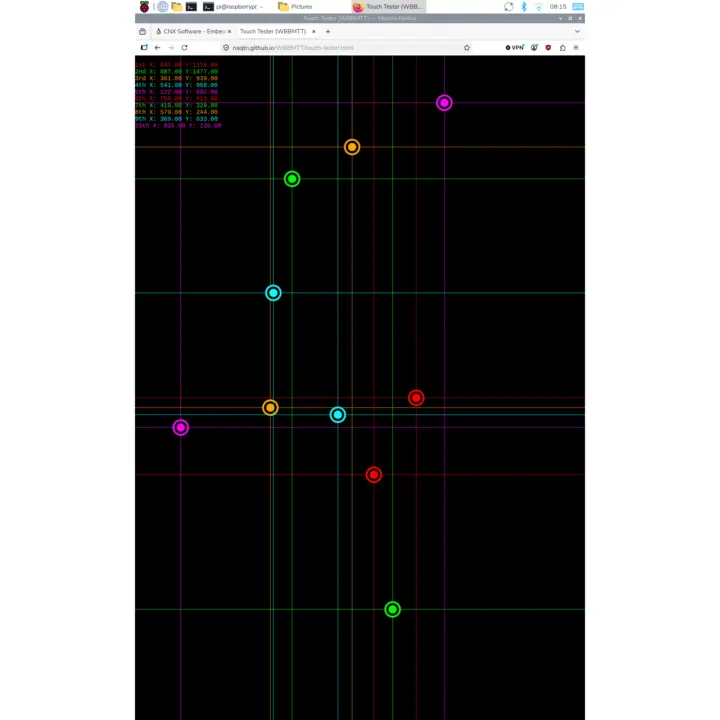 Prueba de toque de diez puntos en el Touch Display 2
