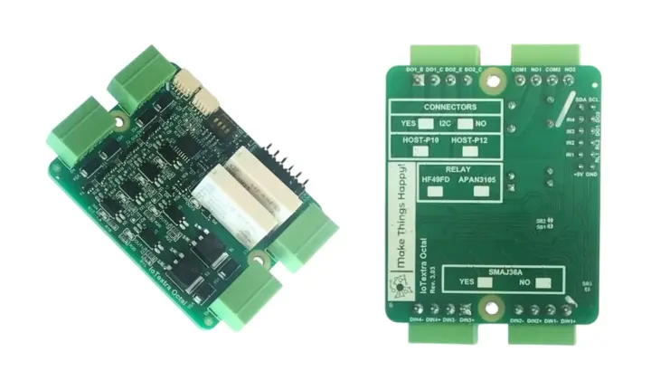 Placa IoTextra Octal con cuatro entradas, dos salidas y dos relés SPST